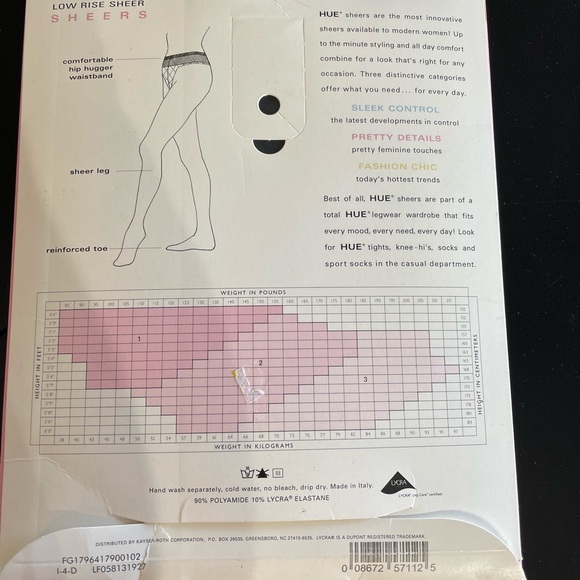 HUE low rise sheer hip hugger tights hose sz 2 black #6417 - Picture 3 of 3